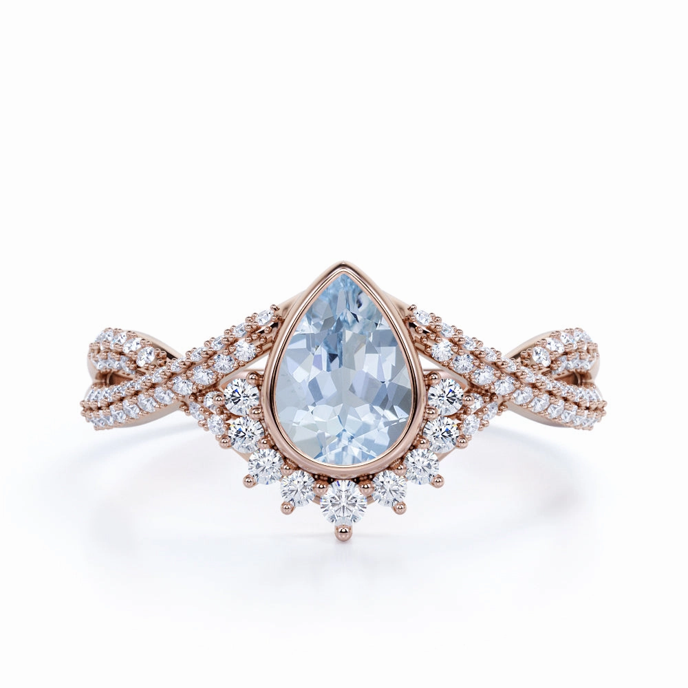 Timeless Appeal Sweet Memory 1.75 ct Teardrop Aquamarine Antique Infinity Engagement Ring