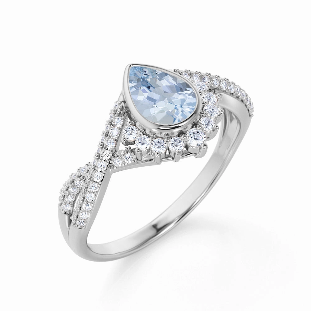 Unique Gift Sparkling Embellishment 1.75 ct Teardrop Aquamarine Antique Infinity Engagement Ring