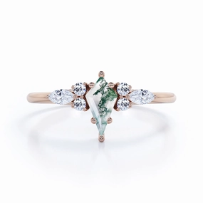 Artistic Art 1 Carat Kite Green Moss Agate Seven Stone Ring