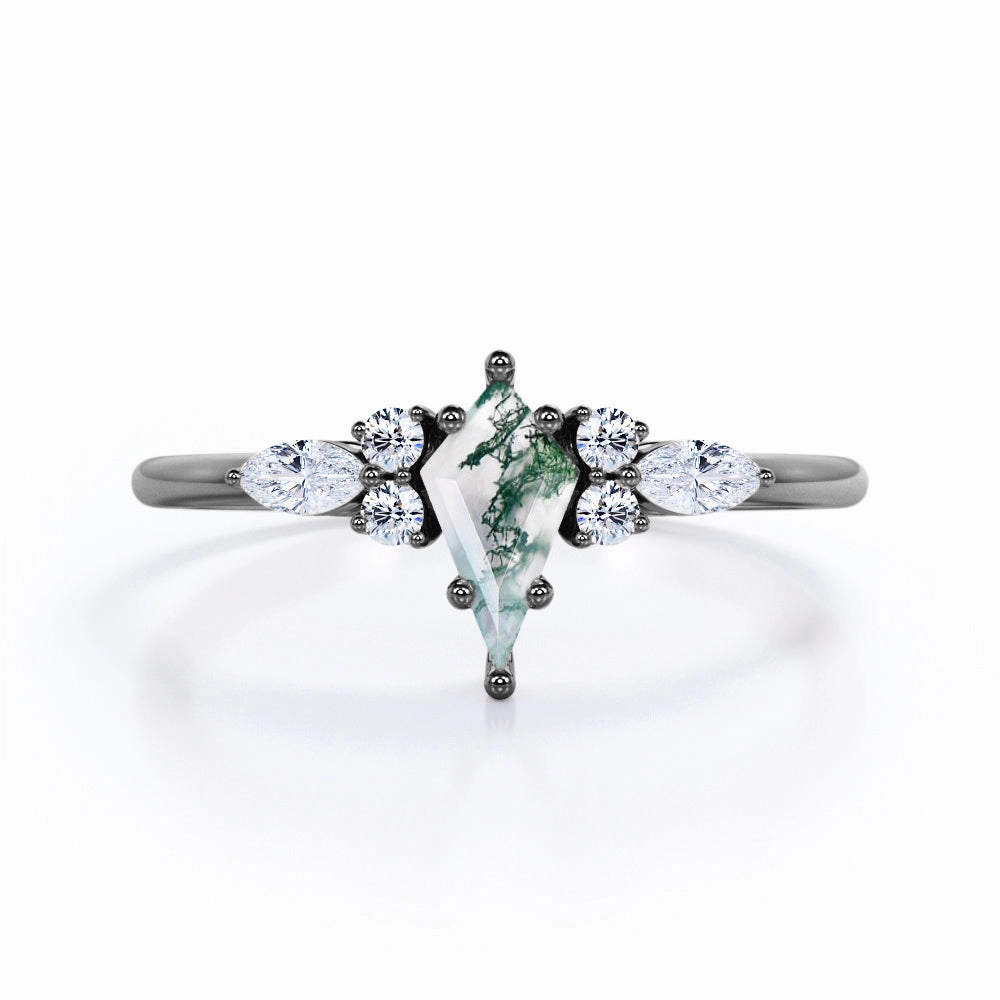 Glamorous Ornament 1 Carat Kite Green Moss Agate Seven Stone Ring