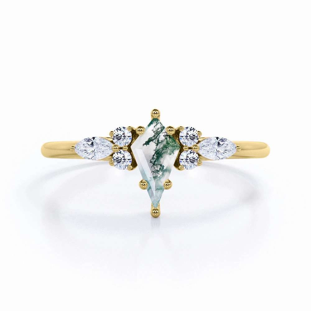 Premium Piece 1 Carat Kite Green Moss Agate Seven Stone Ring