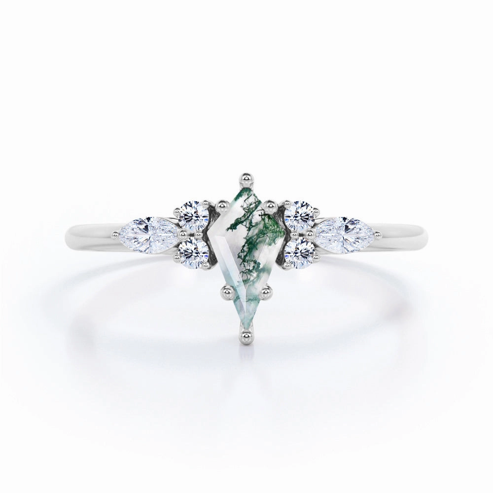 Popular Choice 1 Carat Kite Green Moss Agate Seven Stone Ring