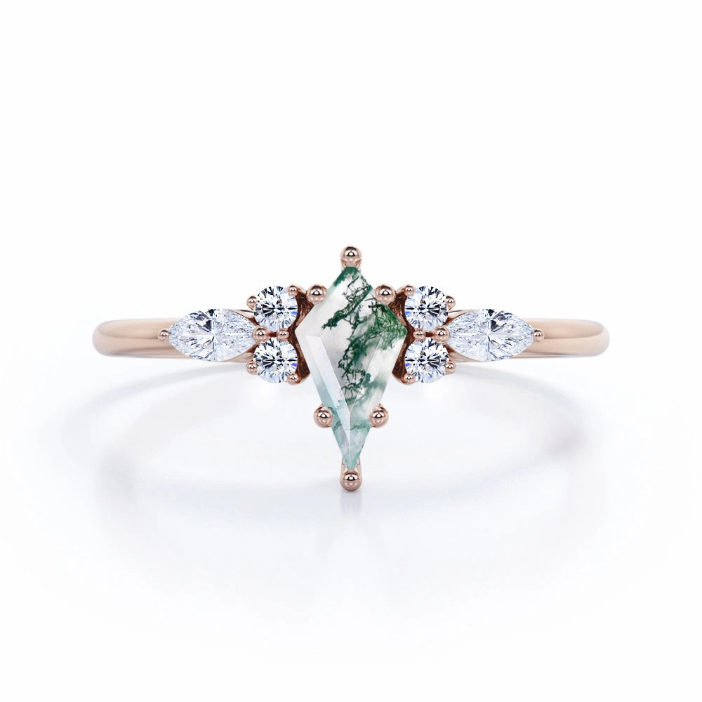 1 Carat Kite Green Moss Agate Seven Stone Ring Custom Object