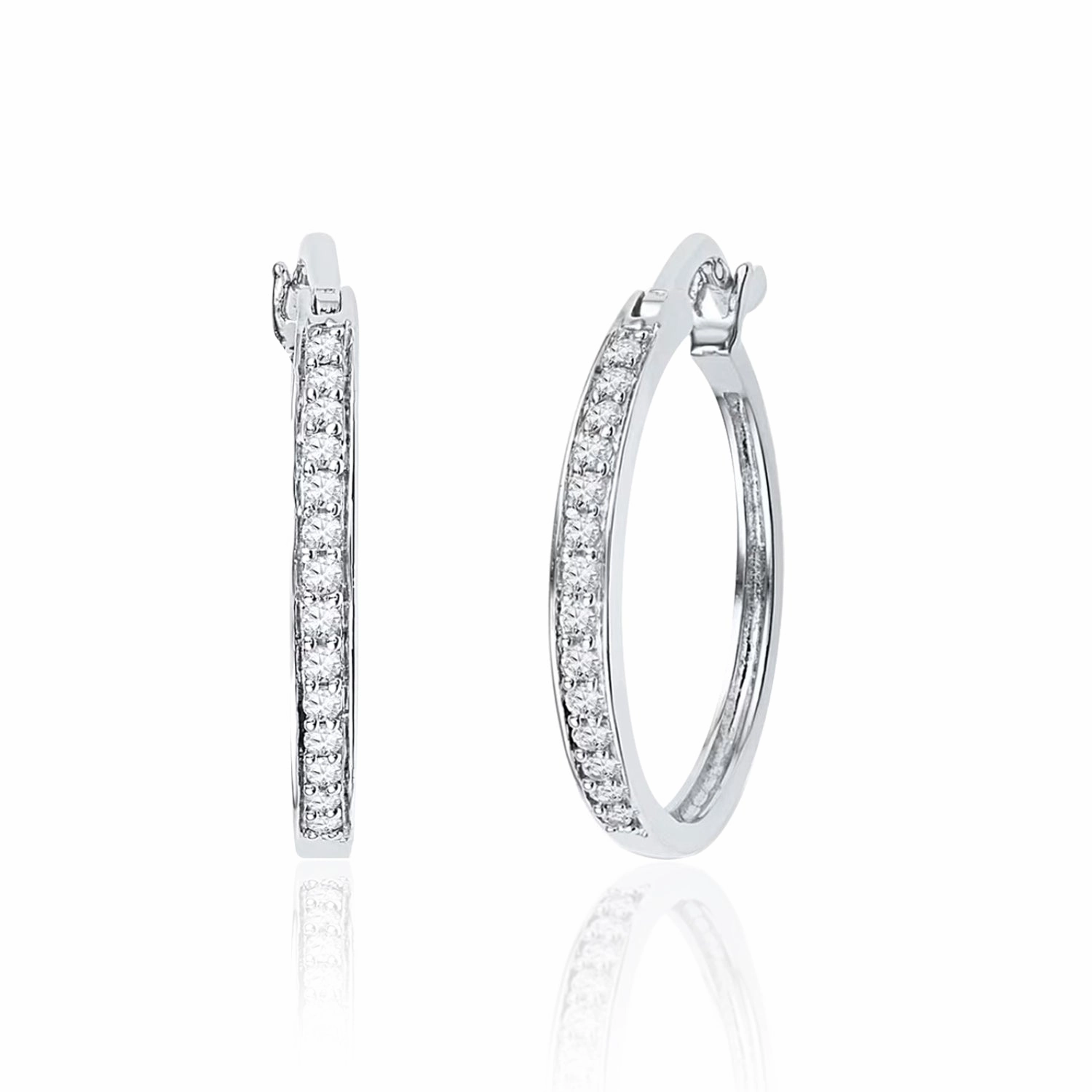 Adorable Jewelry Large Item 1 Carat Pave Set Thin Moissanite Huggie Earrings in 18K White Gold over Silver