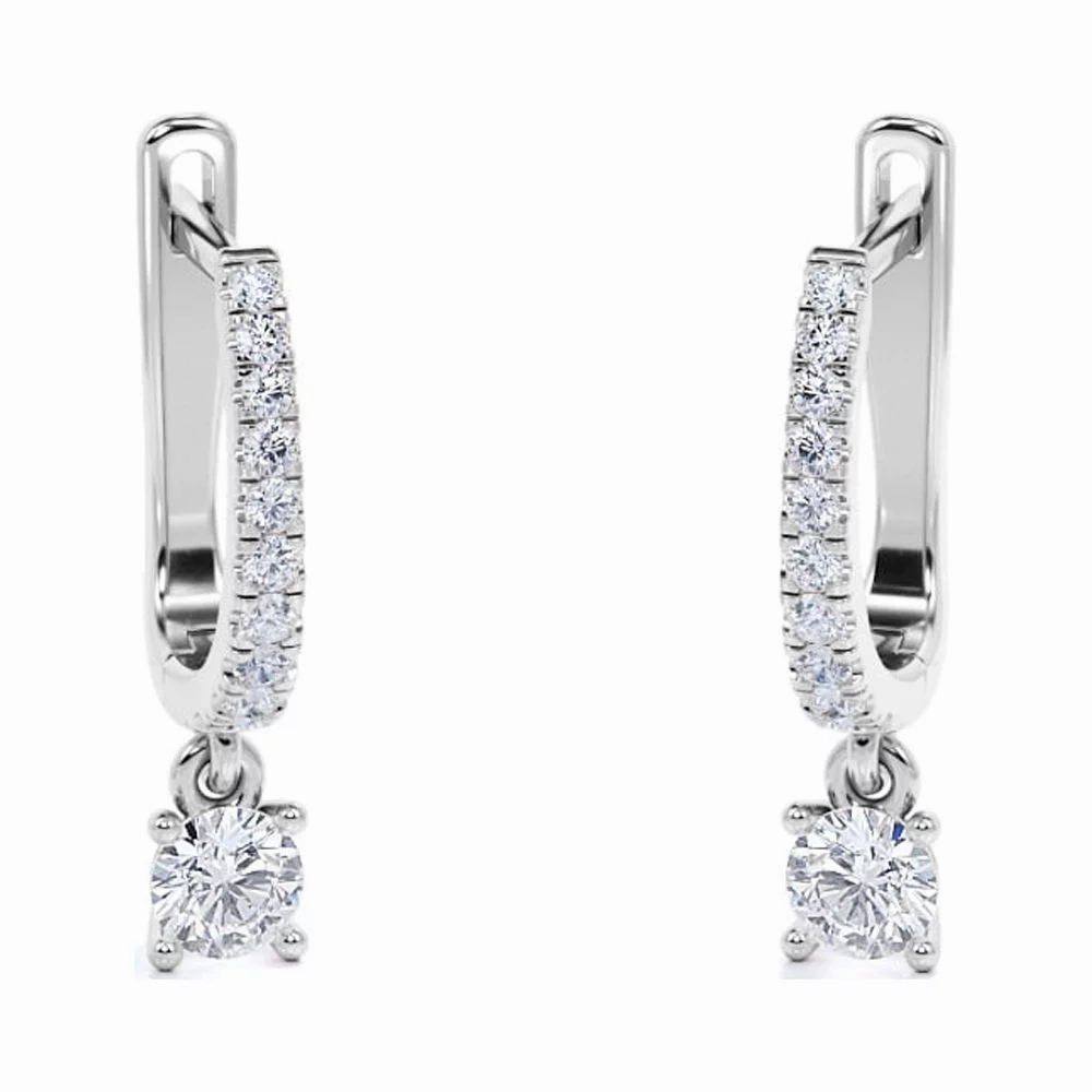 Wedding accessory Simple Embellishment 1 Carat Round Brilliant Cut Diamond and Moissanite - 4 Prong Pave Set Huggie Hoop Earrings - 18K Rose Gold Plating over Silver