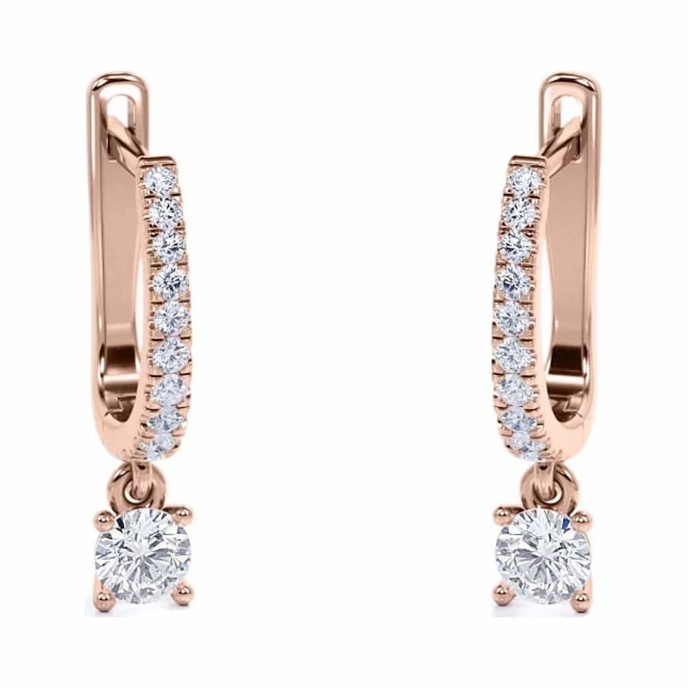 High-Quality Must-Have Contemporary Option 1 Carat Round Brilliant Cut Diamond and Moissanite - 4 Prong Pave Set Huggie Hoop Earrings - 18K Rose Gold Plating over Silver