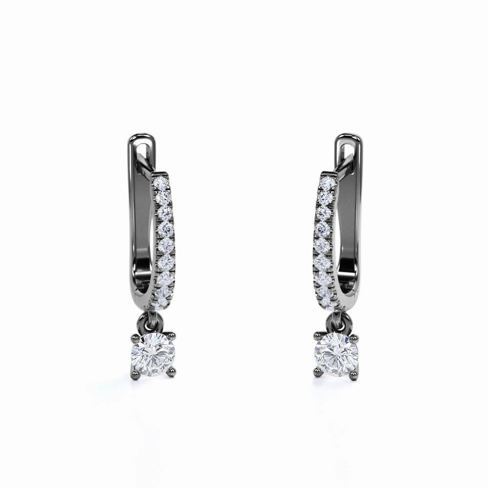 Casual Embellishment Ornate Feature 1 Carat Round Brilliant Cut Diamond and Moissanite - 4 Prong Pave Set Huggie Hoop Earrings - 18K Rose Gold Plating over Silver