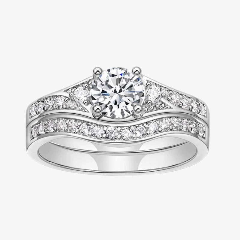 Clean Lines Sturdy Embellishment 1 Carat Women's Wedding Rings Round Bridal Ring Set