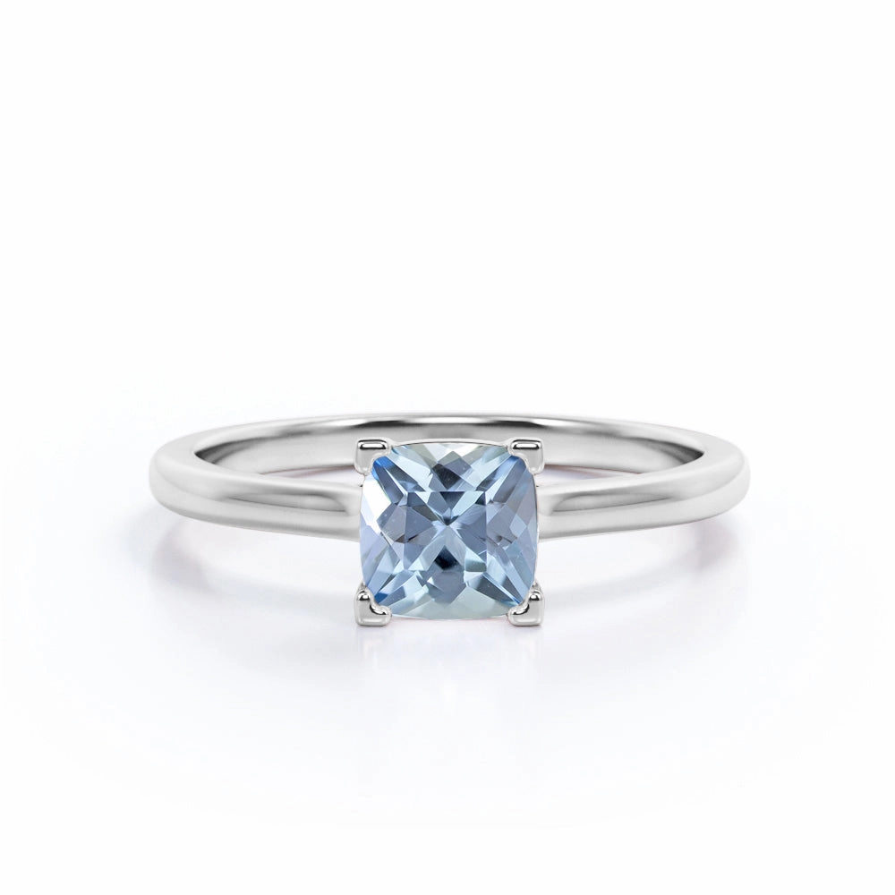 Formal Accessory 1 ct Cushion Aquamarine  Solitaire Engagement Ring