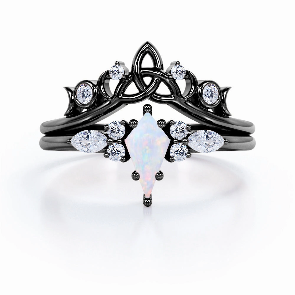 Luxury Sign 1 Ct Kite Cut Lab Created Opal Tiara Wedding Ring Set