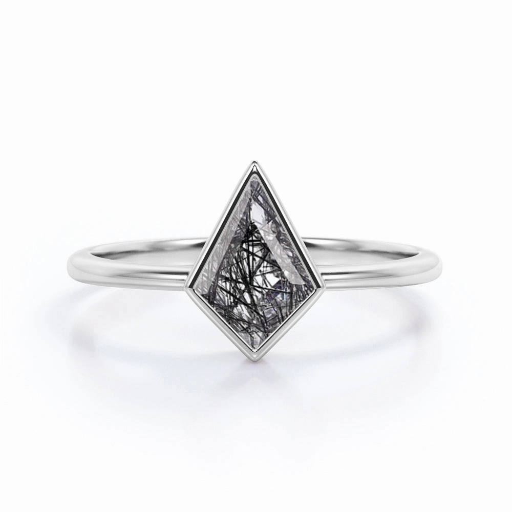 Personal Look 1 ct Kite Shaped Black Rutilated Quartz Bezel Engagement Ring