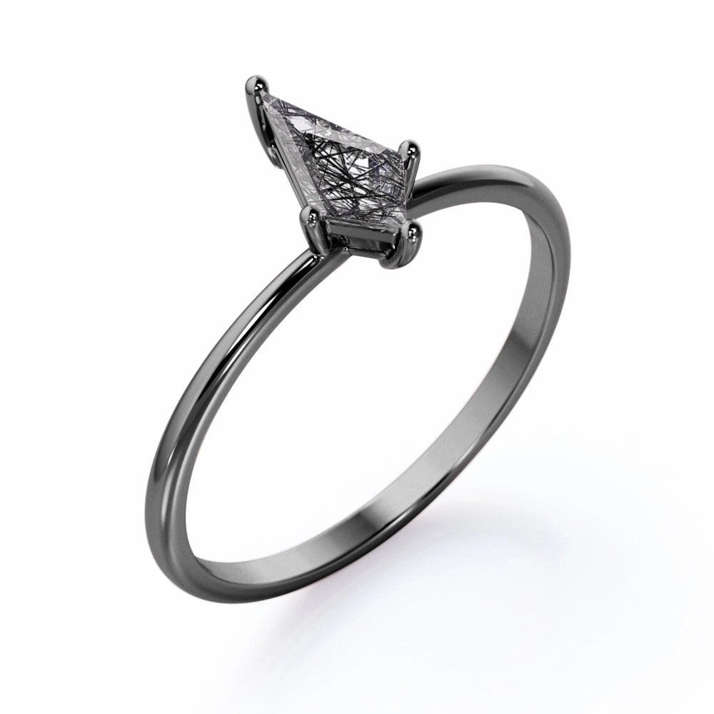 Custom Mark 1 ct Kite Shaped Black Rutilated Quartz Solitaire Engagement Ring