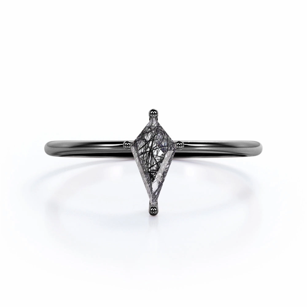 Lightweight Adornment Meaningful Article 1 ct Kite Shaped Black Rutilated Quartz Solitaire Engagement Ring