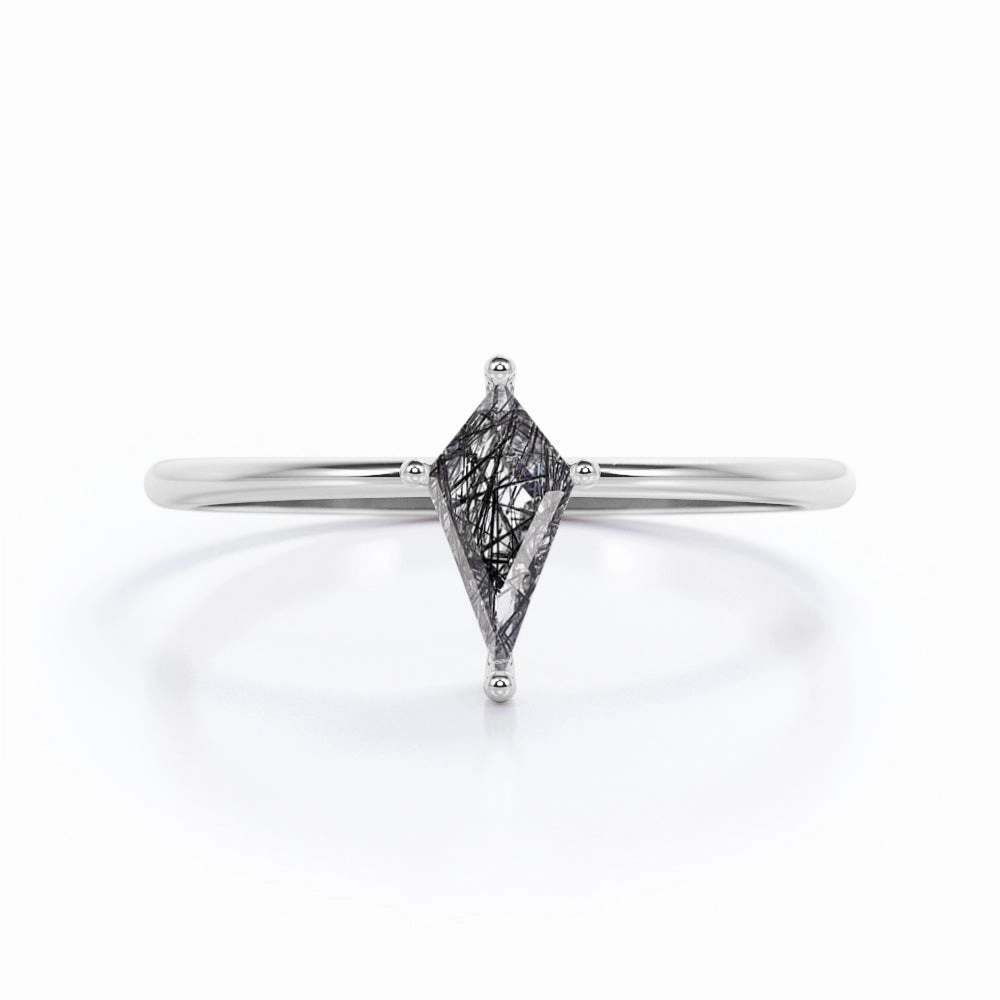 Luxury Touch Adjustable Fit 1 ct Kite Shaped Black Rutilated Quartz Solitaire Engagement Ring