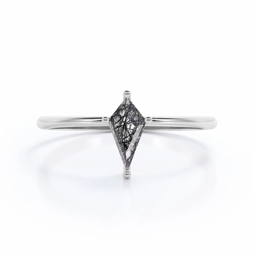 1 ct Kite Shaped Black Rutilated Quartz Solitaire Engagement Ring Limited Series