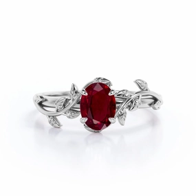Premium item Budget Product 1 ct Oval Lab-Created Ruby Leaf Vine Engagement Ring