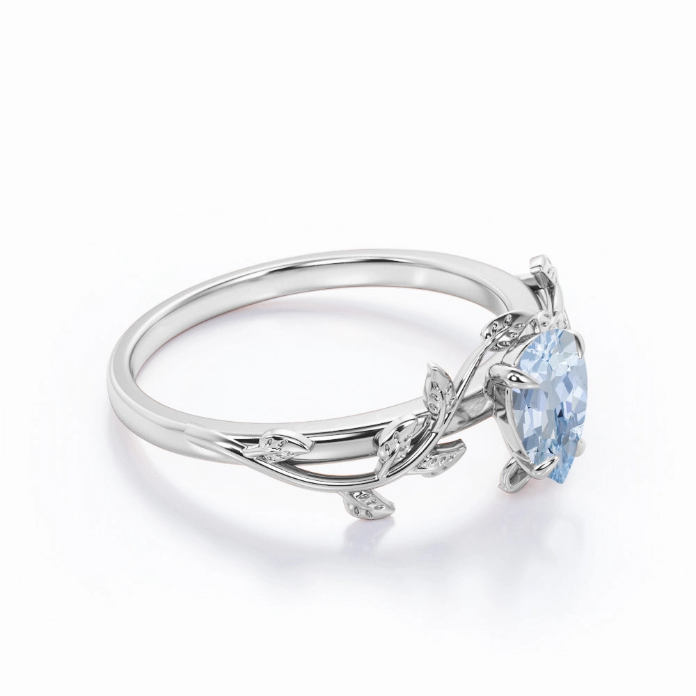 Strong Article 1 ct Pear Aquamarine Flower Inspired Engagement Ring