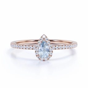 1 ct Pear Aquamarine Halo Engagement Ring Office Accent