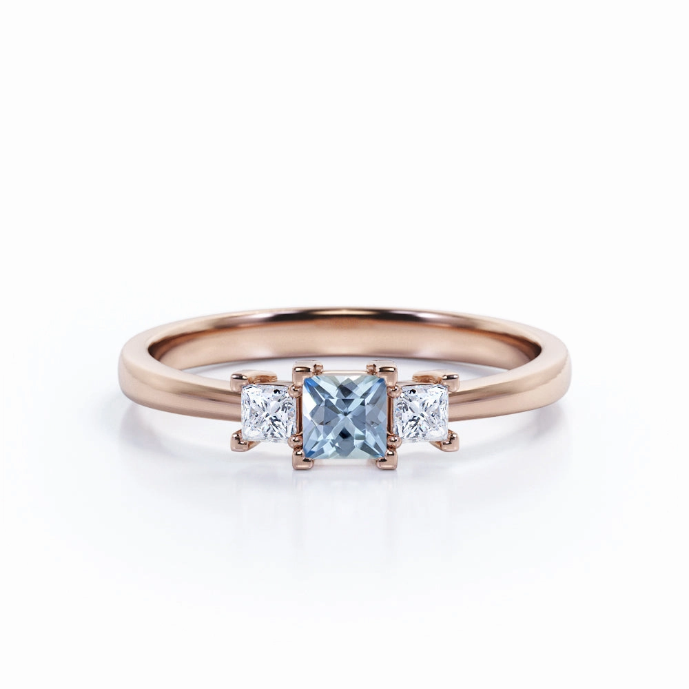 Future Use 1 ct Princess Aquamarine Three Stone Engagement Ring