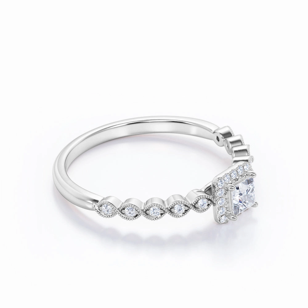 Sparkling Accent 1 Ct Princess Cut Diamond Art Deco Engagement Ring