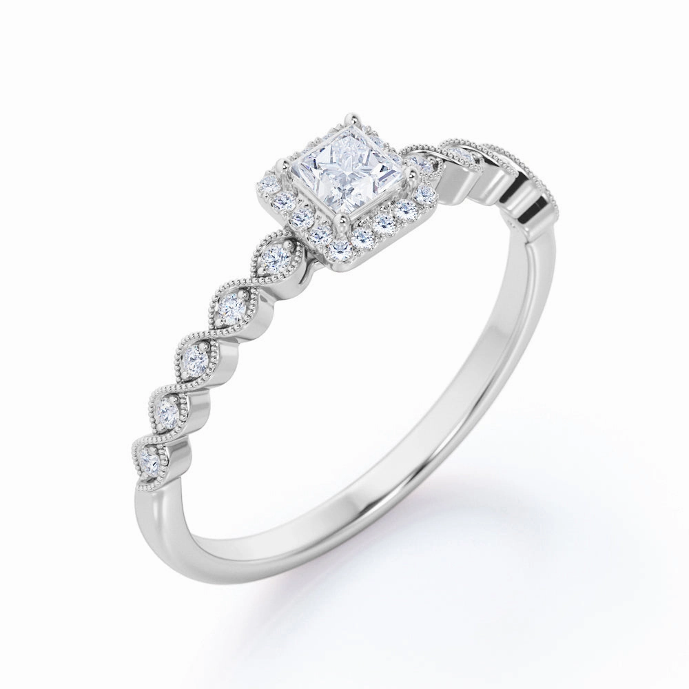 Festival Present Gentle Detail 1 Ct Princess Cut Diamond Art Deco Engagement Ring