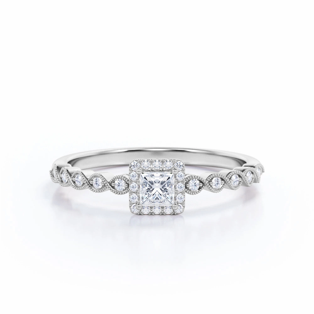 Couple Style 1 Ct Princess Cut Diamond Art Deco Engagement Ring