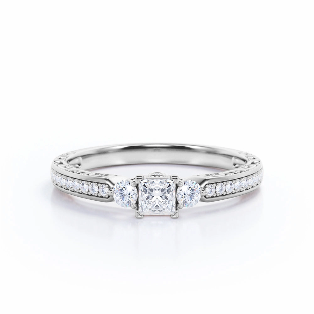 1 Ct Princess Cut Diamond Channel Engagement Ring Flirty Accent