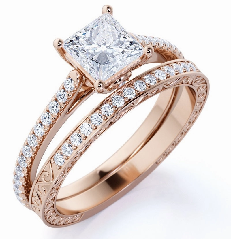 1 Ct Princess Cut Diamond Pave Wedding Ring Set Refined Simplicity Excellent quality