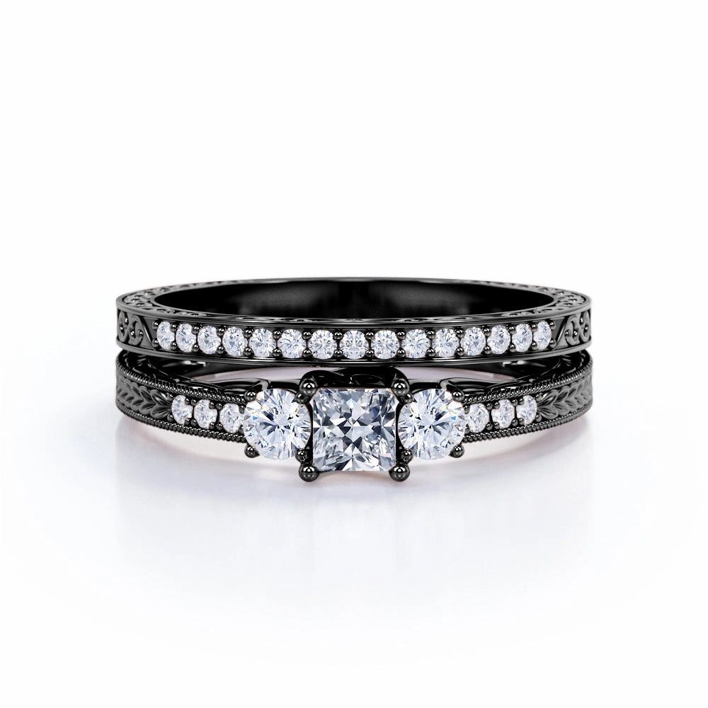 1 Ct Princess Cut Diamond Vintage Wedding Ring Set Affordable Expression