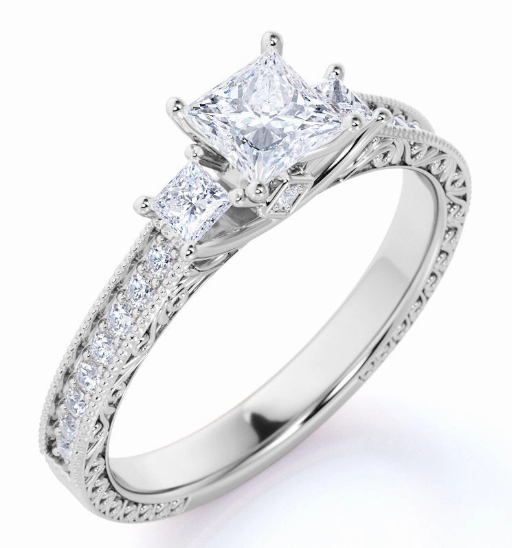 1 ct Princess Cut Moissanite Three Stone Engagement Ring Fantastic Symbol Affordable Product