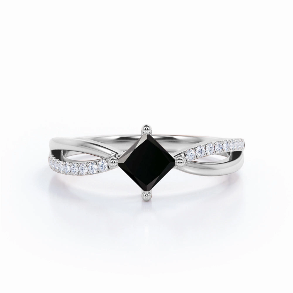 Opaque Surface Celebration Accent 1 ct Princess Lab Black Diamond Infinity Engagement Ring