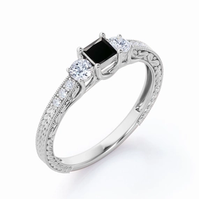 Holiday Choice Iconic Accessory 1 ct Princess Lab Black Diamond Milgrain Engagement Ring