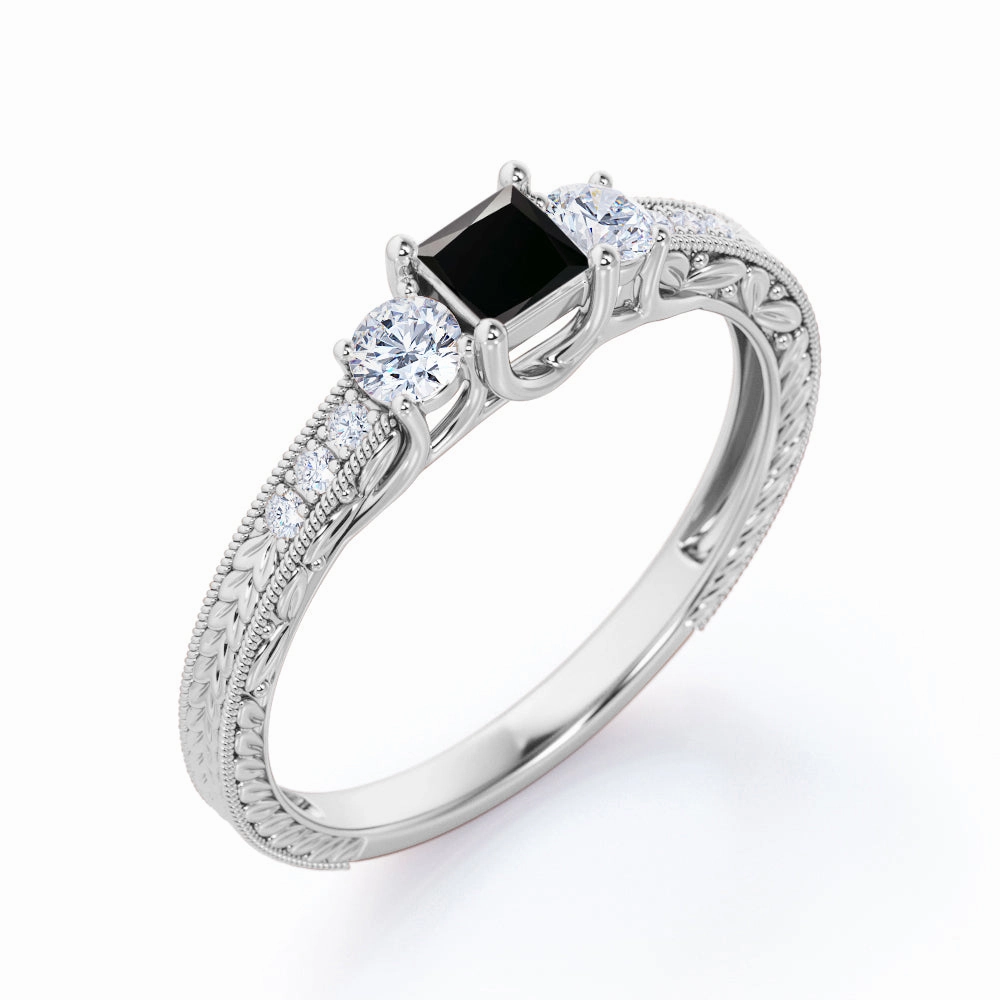 Holiday Choice Iconic Accessory 1 ct Princess Lab Black Diamond Milgrain Engagement Ring