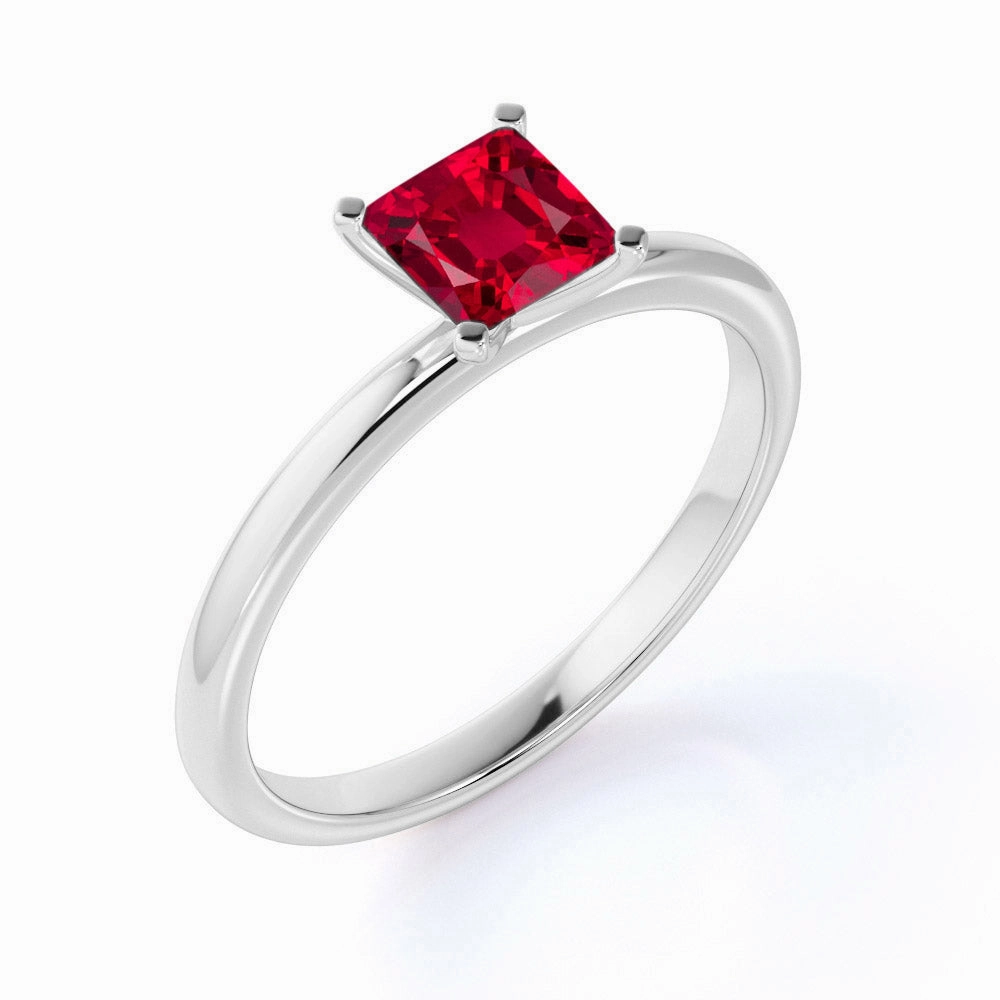 1 ct Princess Lab-Created Ruby Solitaire Engagement Ring Vintage Accessory