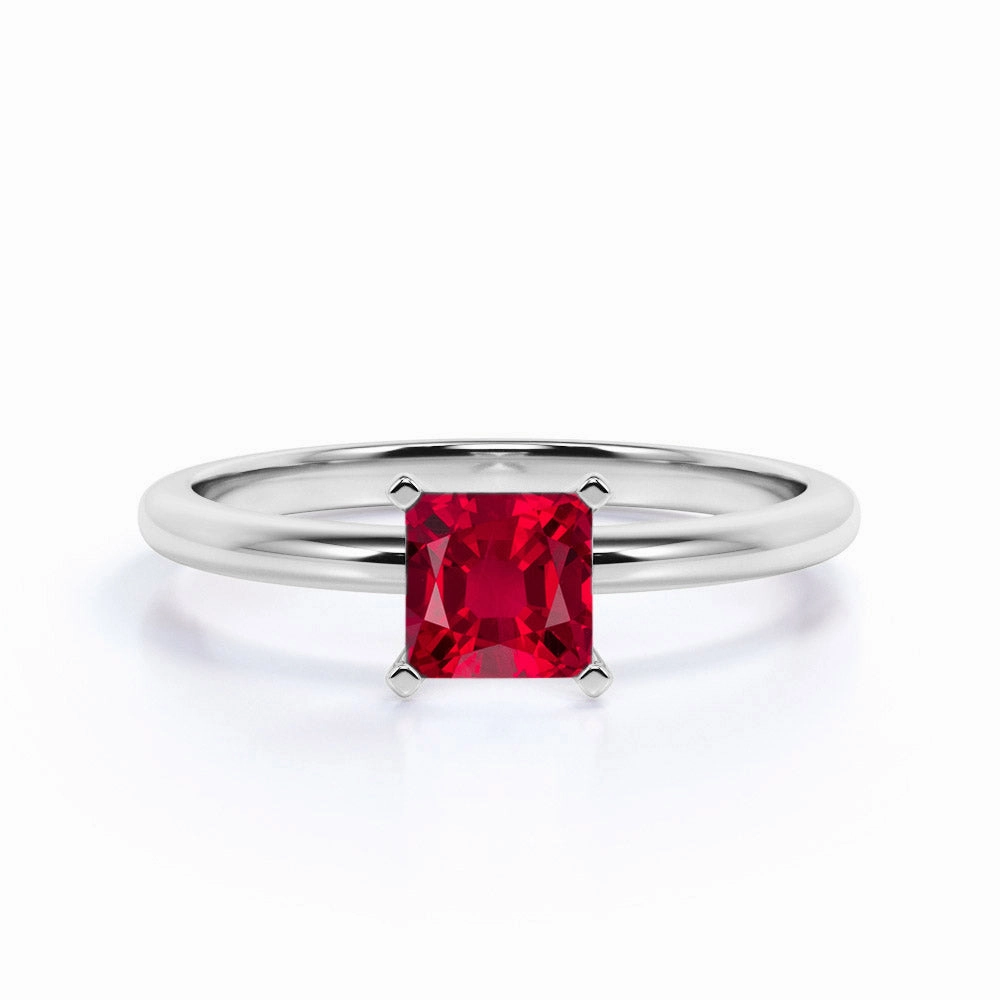 Adjustable size Custom built 1 ct Princess Lab-Created Ruby Solitaire Engagement Ring