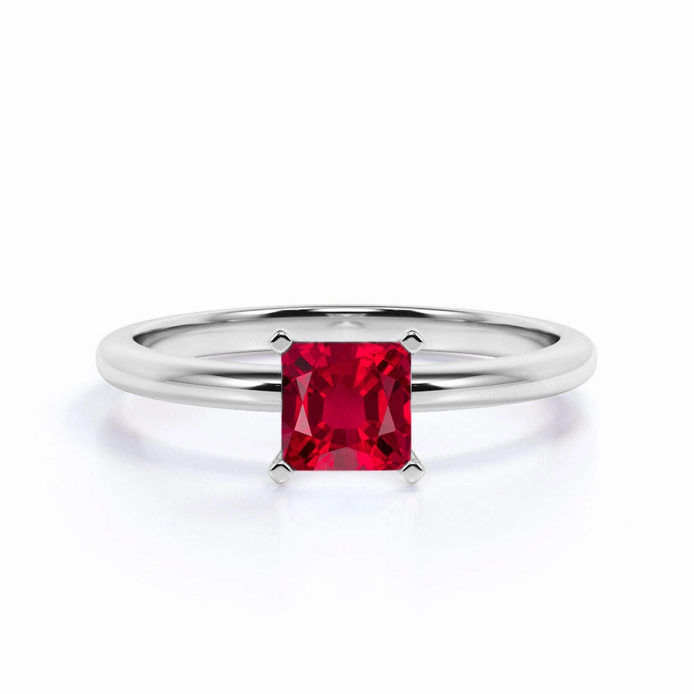 Sweet Present Minimalist Memento 1 ct Princess Lab-Created Ruby Solitaire Engagement Ring