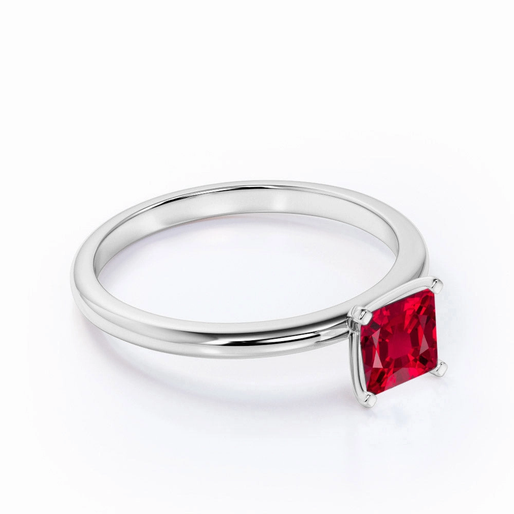 1 ct Princess Lab-Created Ruby Solitaire Engagement Ring Amazing Ornament Crisp Accent