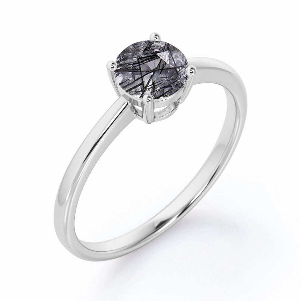 1 ct Round Cut Black Hair Rutilated Quartz Solitaire Engagement Ring Convenient Style