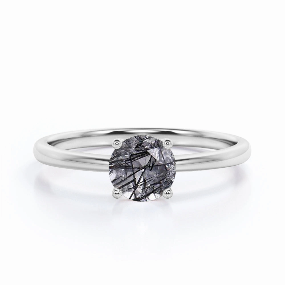 1 ct Round Cut Black Hair Rutilated Quartz Solitaire Engagement Ring Economical Piece Sentimental Product