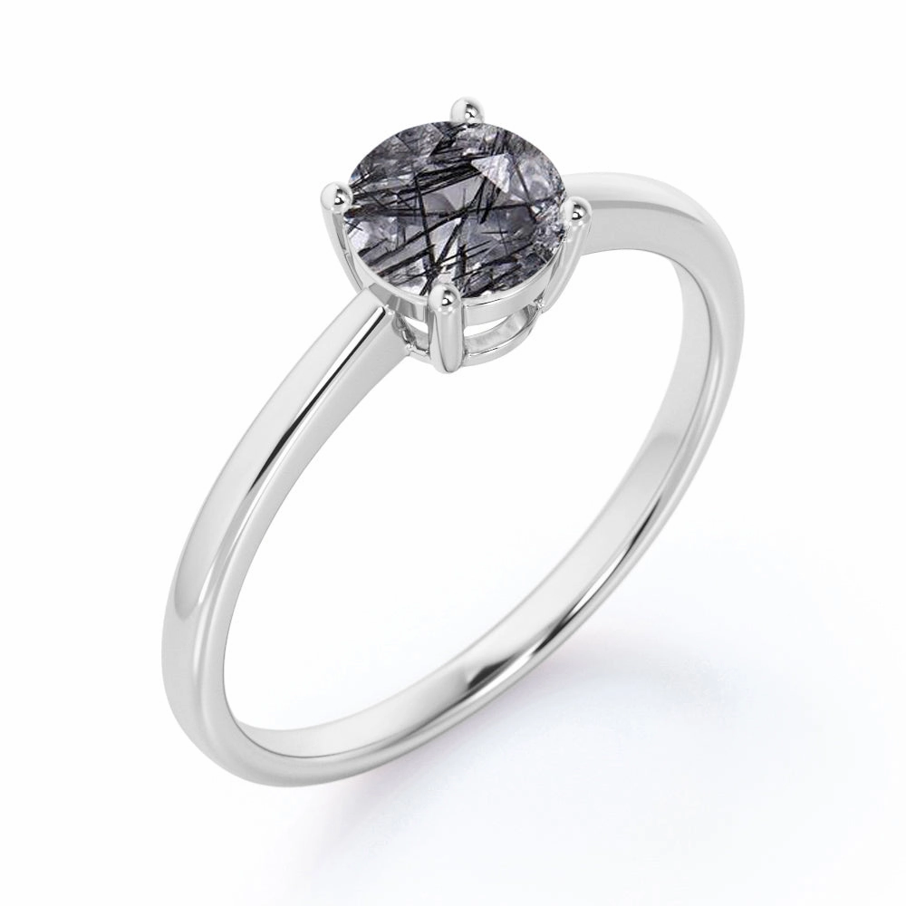 1 ct Round Cut Black Hair Rutilated Quartz Solitaire Engagement Ring All Event Fashionable Decoration