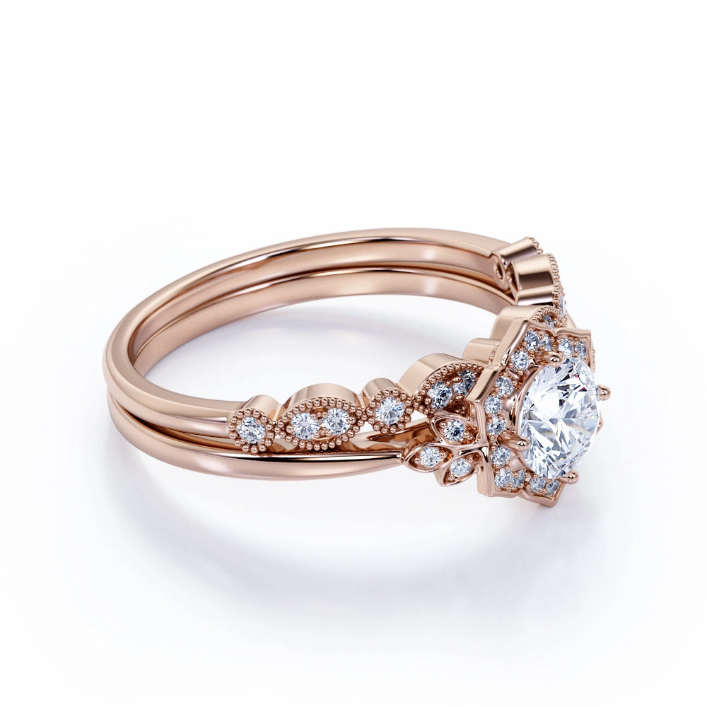 Notable Accessory Modern Flow 1 Ct Round Cut Diamond Art Deco Bridal Set