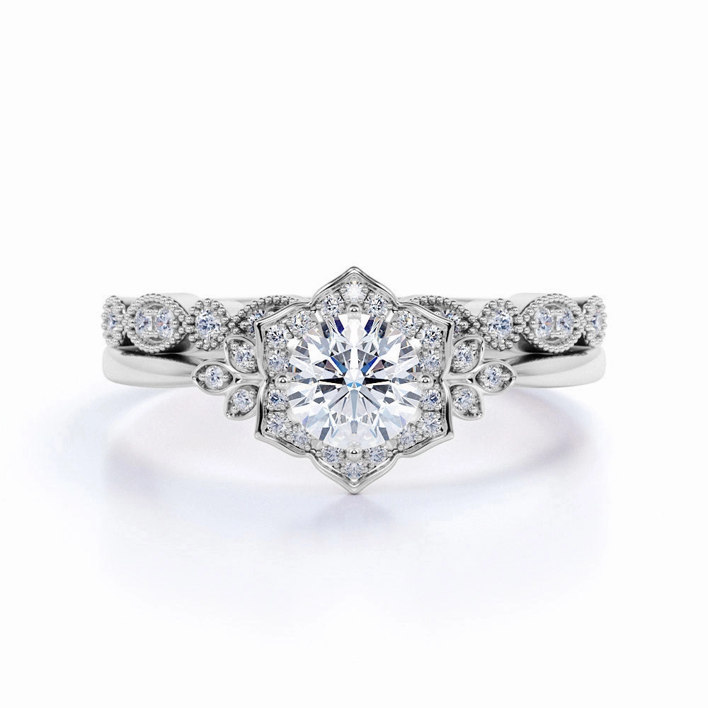 1 Ct Round Cut Diamond Art Deco Bridal Set Fine Gift