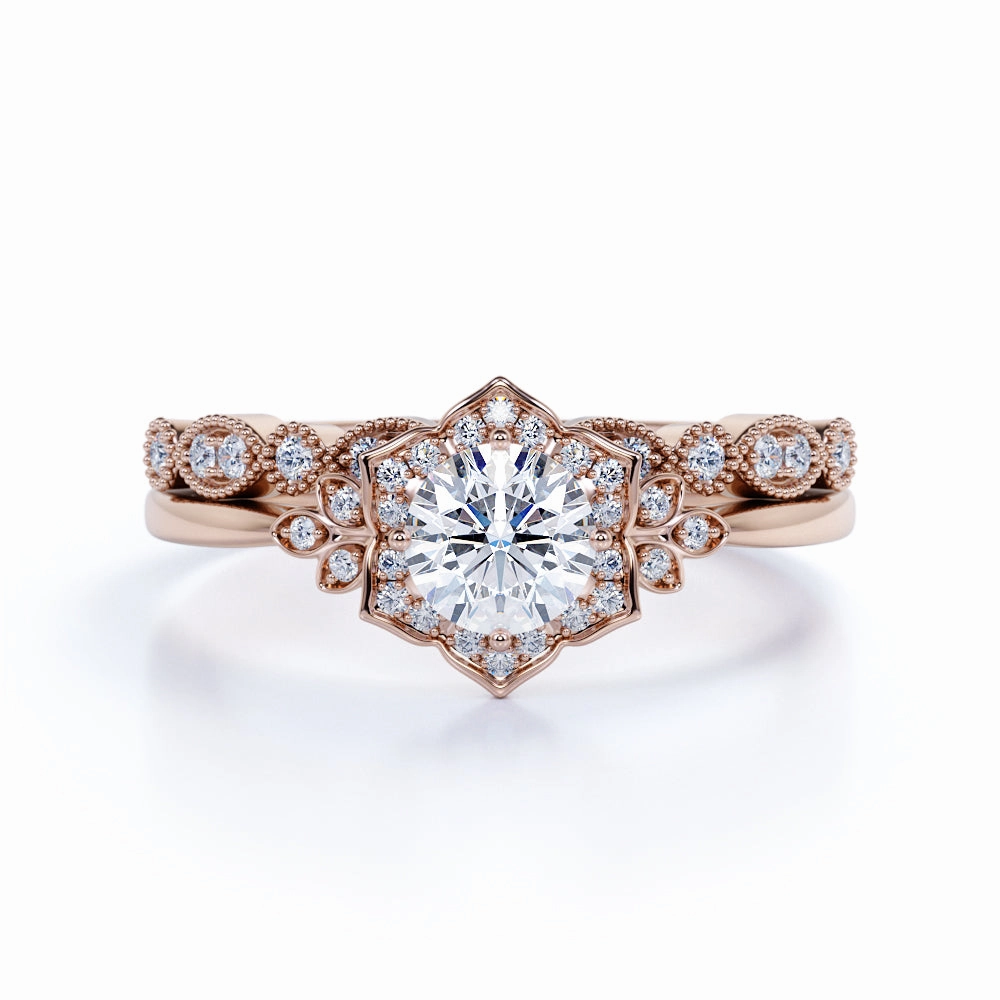 1 Ct Round Cut Diamond Art Deco Bridal Set Family Present