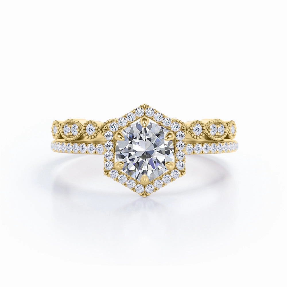 1 Ct Round Cut Diamond Art Deco Wedding Ring Set Hypoallergenic Art