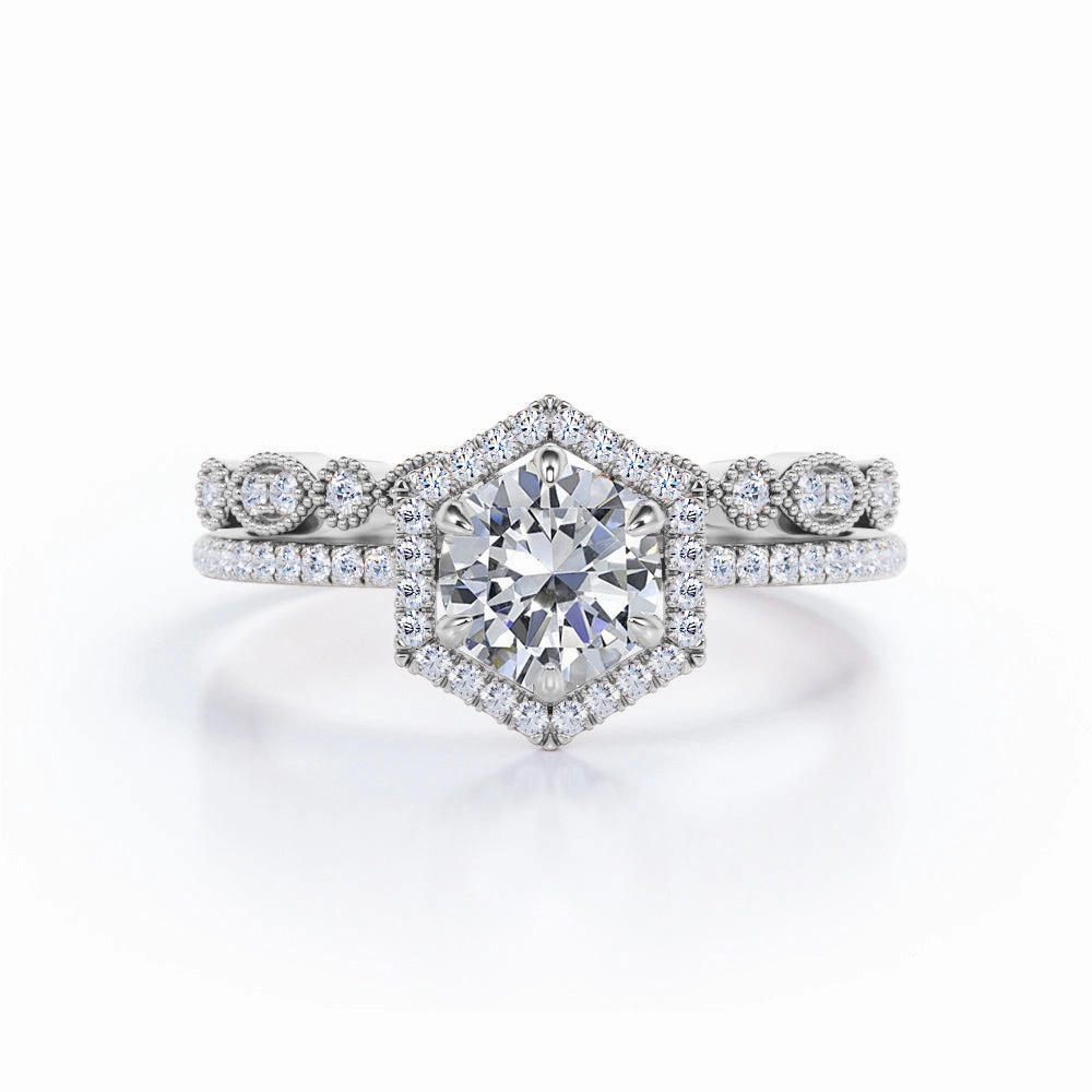 custom design 1 Ct Round Cut Diamond Art Deco Wedding Ring Set