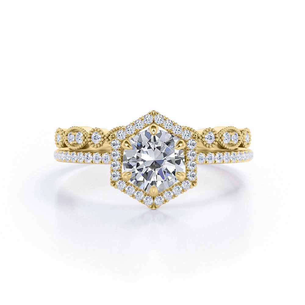 1 Ct Round Cut Diamond Art Deco Wedding Ring Set Autumn Fashion Traditional Design