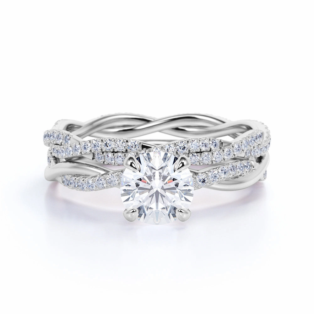 Break Resistant Dynamic Accent 1 Ct Round Cut Diamond Infinity Wedding Ring Set