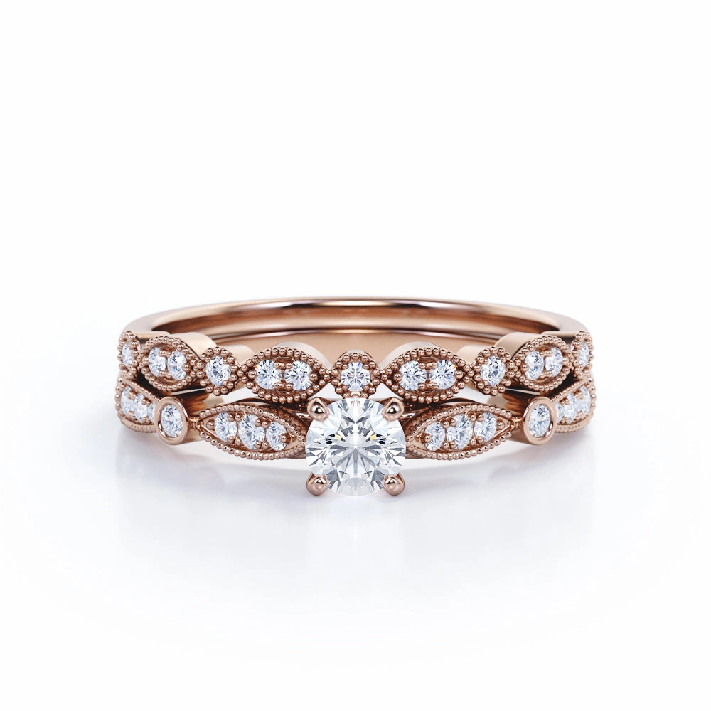 Couple Matching Any Occasion 1 Ct Round Cut Diamond Vintage Wedding Ring Set