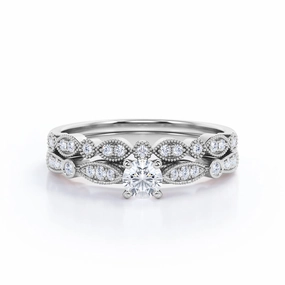 All Size Fit 1 Ct Round Cut Diamond Vintage Wedding Ring Set