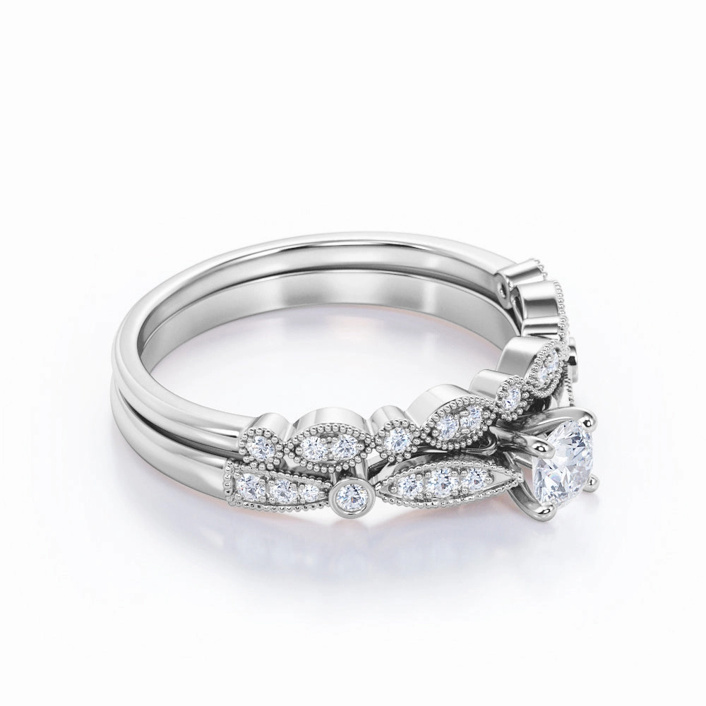 1 Ct Round Cut Diamond Vintage Wedding Ring Set Robust Build